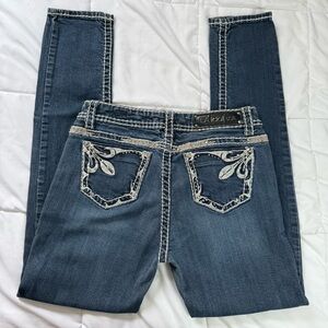 L.A. idol Women's Blue Jeans Y2K Low Rise Skinny‎ Embroidered Size 11